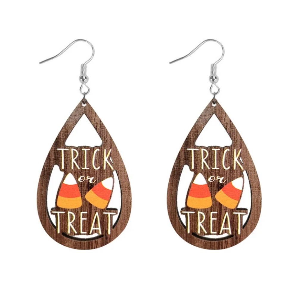 New! Candy Corn Trick or Treat Wood Halloween Earrings